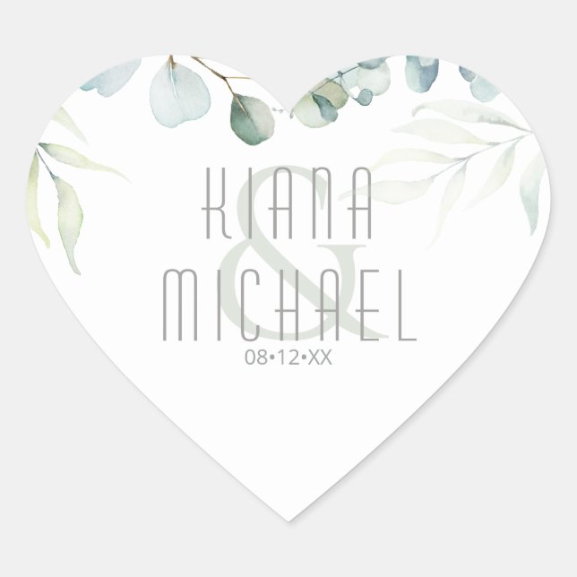 Dreamy Green Wedding Green/Blue ID817 Classic R Herz-Aufkleber (Vorderseite)