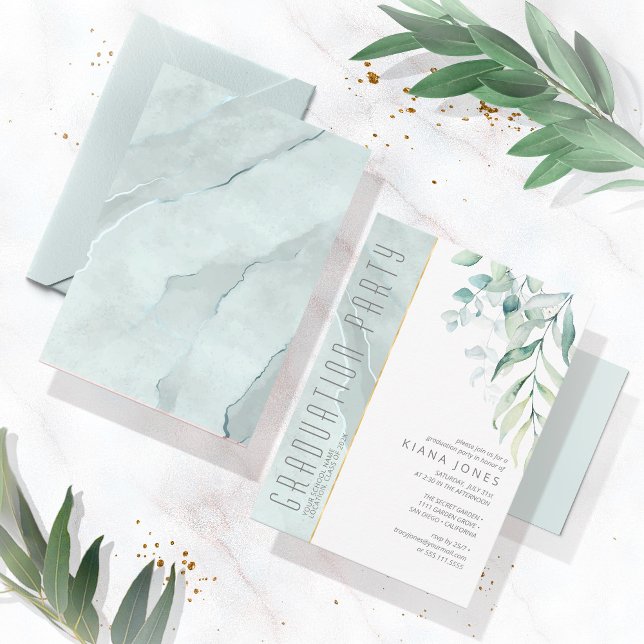 Dreamy Greenery Abschluss Green/Blue ID911 Einladung (Von Creator hochgeladen)