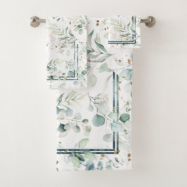 Dreamy Greenery Pattern Green/Blue ID817 Badhandtuch Set