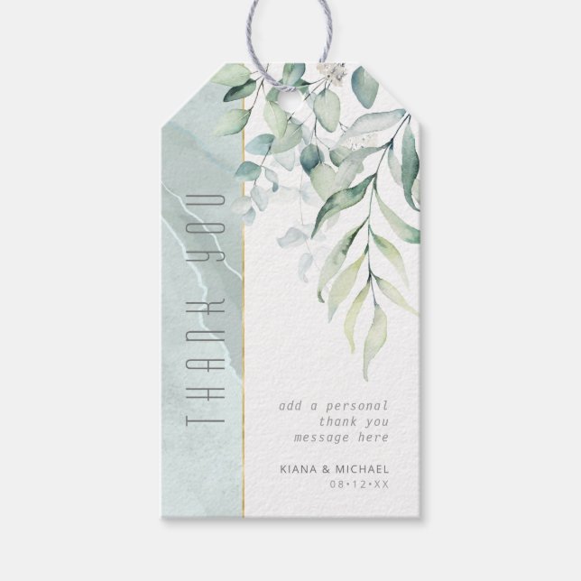 Dreamy Greenery Vielen Dank V2 Green/Blue ID817 Geschenkanhänger (Vorderseite)