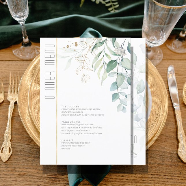 Dreamy Greenery Wedding Menu V2 Green/Blue ID817 Menükarte (Von Creator hochgeladen)