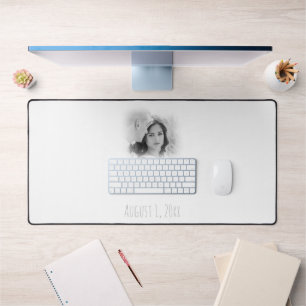 Dreamy Hazy Black and White Wedding Pic and Date Schreibtischunterlage