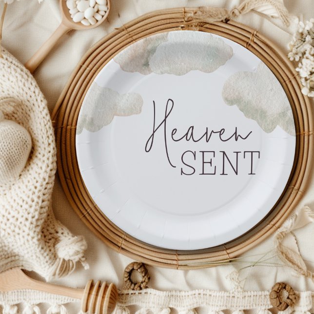 Dreamy Heaven Sent Blue Boy Baby Dusche Pappteller (Von Creator hochgeladen)