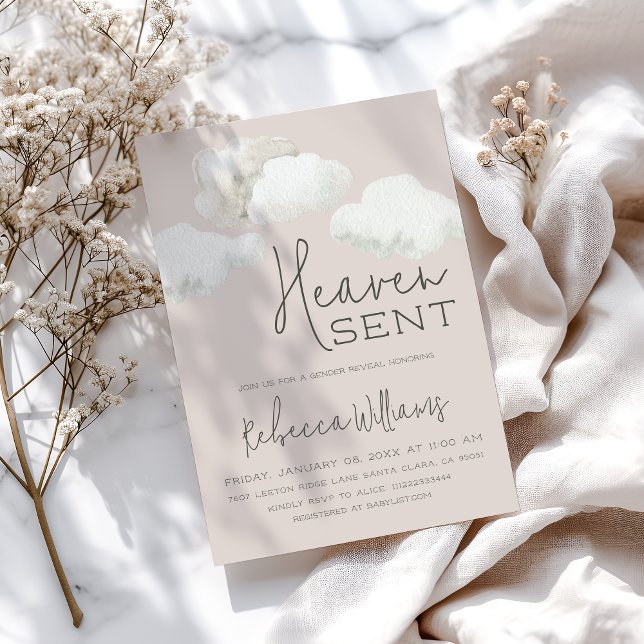 Dreamy Heaven Sent Gender Neutral Gender Offenlegu Einladung (Von Creator hochgeladen)