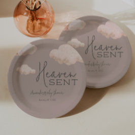 Dreamy Heaven Sent Sky Themed Beige Baby Dusche Pappteller