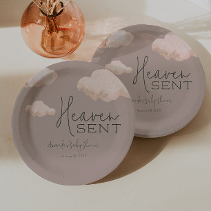 Dreamy Heaven Sent Sky Themed Beige Baby Dusche Pappteller