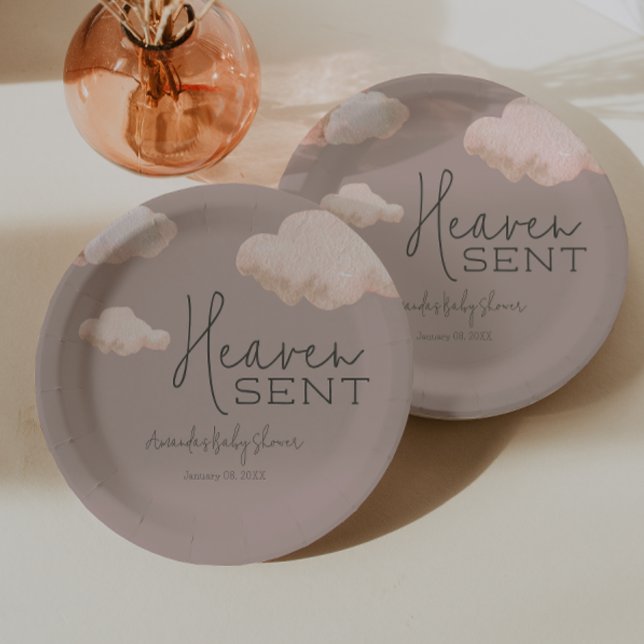 Dreamy Heaven Sent Sky Themed Beige Baby Dusche Pappteller (Von Creator hochgeladen)