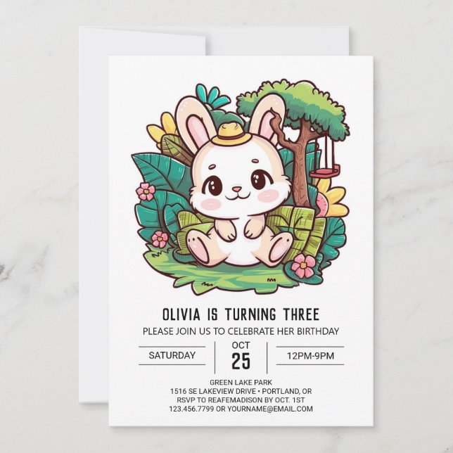 Dreamy Hübsch Bunny Digital Geburtstag Einladung (Vorderseite)