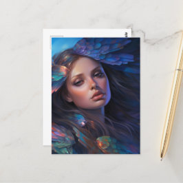 Dreamy Indigo Blue Butterfly Wings Fantasy Woman Postkarte