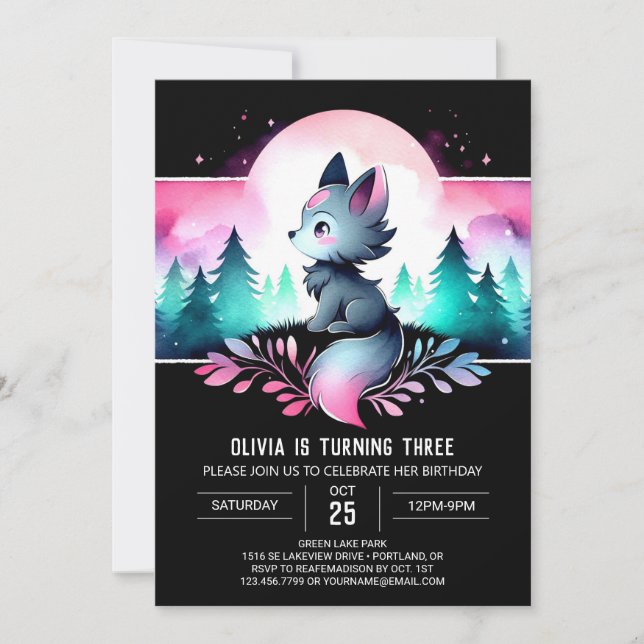 Dreamy Jungle Wolf Birthday Einladung (Vorderseite)