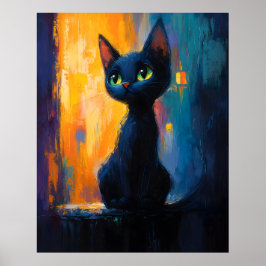 Dreamy Kitten, Black Cat Painting Poster
