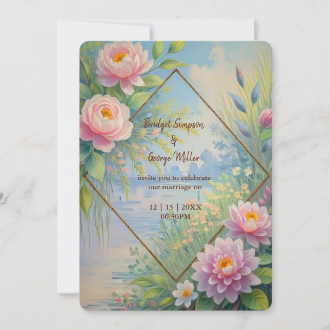 Dreamy Lakeside Garden Wedding Einladung (Vorderseite)