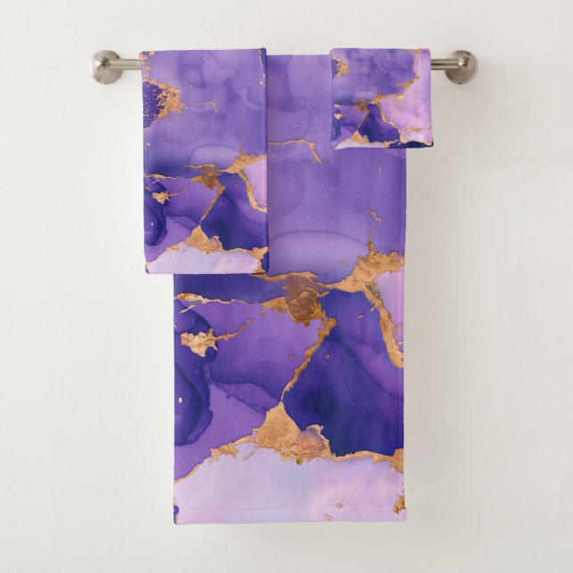 Dreamy Lavender Alkohol Tinten und Gold Badhandtuch Set (Insitu)