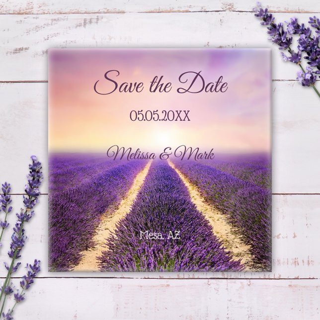 Dreamy Lavender Feld Speichern Sie das Datumsfenst Magnet (A romantic Save the Date magnet featuring a painting of a French lavender field.)