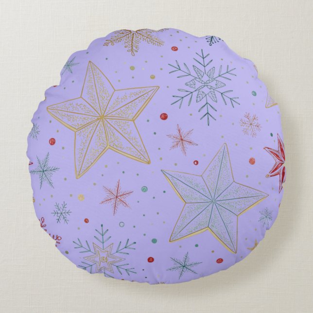"Dreamy Lavender Star Pattern Round Pillow Rundes Kissen (Vorderseite)
