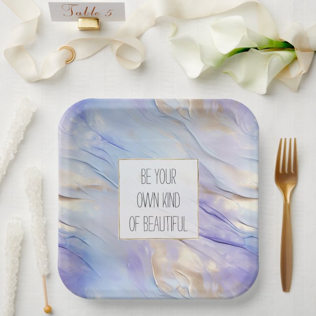 Dreamy Lila Blue Mist Gold Pearl Pappteller (Hochzeit)