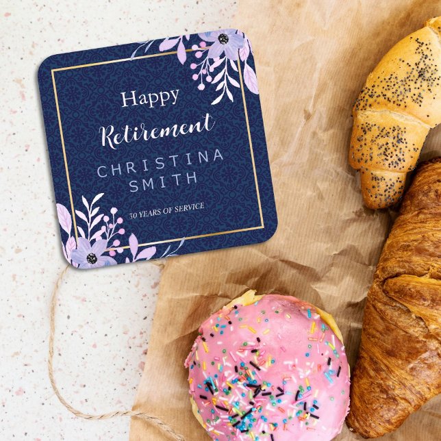 Dreamy Lilac Pastel Watercolor Retirement Party Rechteckiger Pappuntersetzer (Dreamy Lilac Pastel Watercolor Retirement Party Square Paper Coaster)