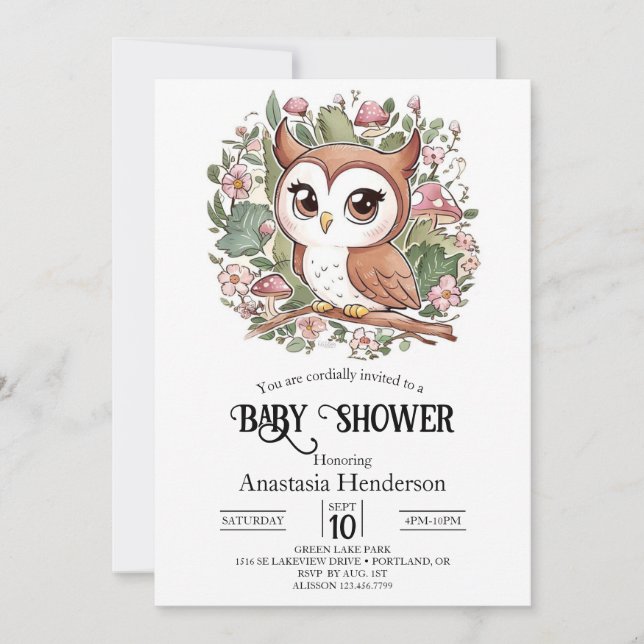 Dreamy Little Owl Baby Dusche Einladung (Vorderseite)