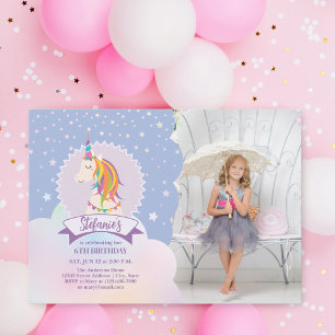 Dreamy Magical Rainbow Unicorn Girl Birthday Foto Einladung
