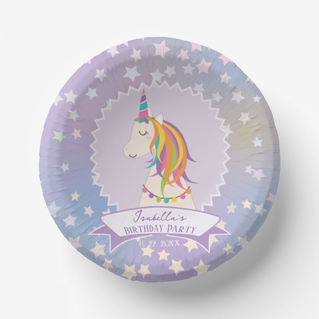Dreamy Magical Rainbow Unicorn Girly Birthday Pappteller (Vorderseite)