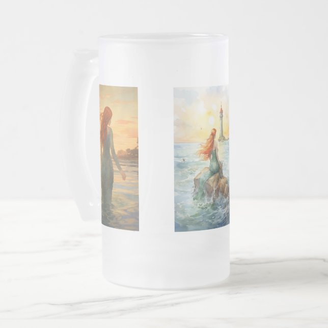 Dreamy Mermaid Sunset mit rotem Haar Mattglas Bierglas (Vorderseite Links)