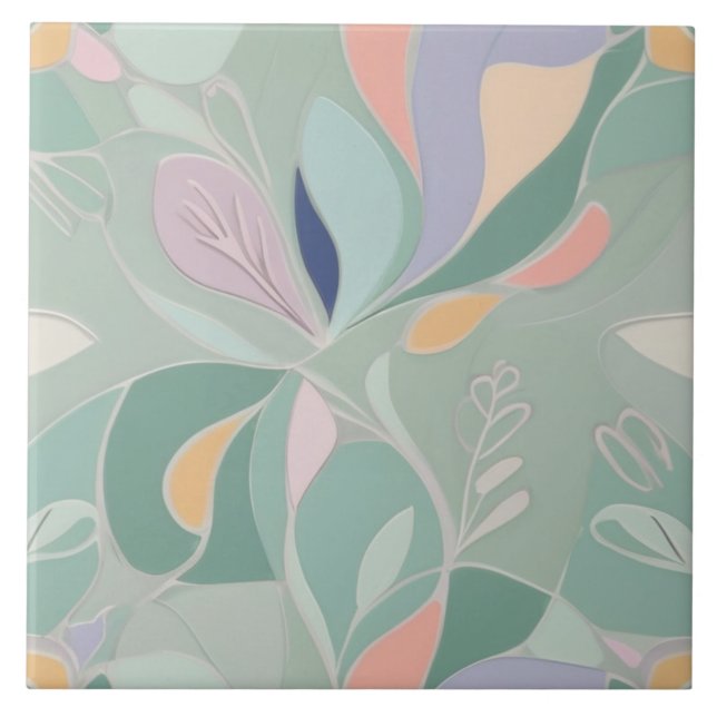 Dreamy Mint Botanische Abstrakte Moderne Pastell Fliese (Vorderseite)