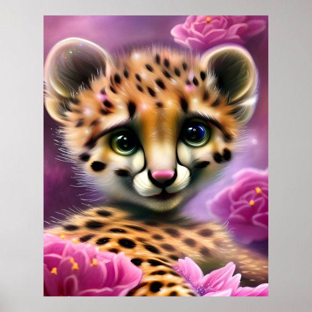 Dreamy Mit Augen Baby Cheetah Poster (Vorne)