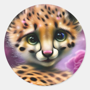 Dreamy Mit Augen Baby Cheetah Runder Aufkleber