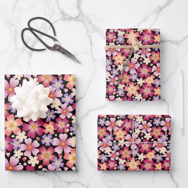 Dreamy Mixed Blume auf Black Geschenkpapier Set (Vorderseite)