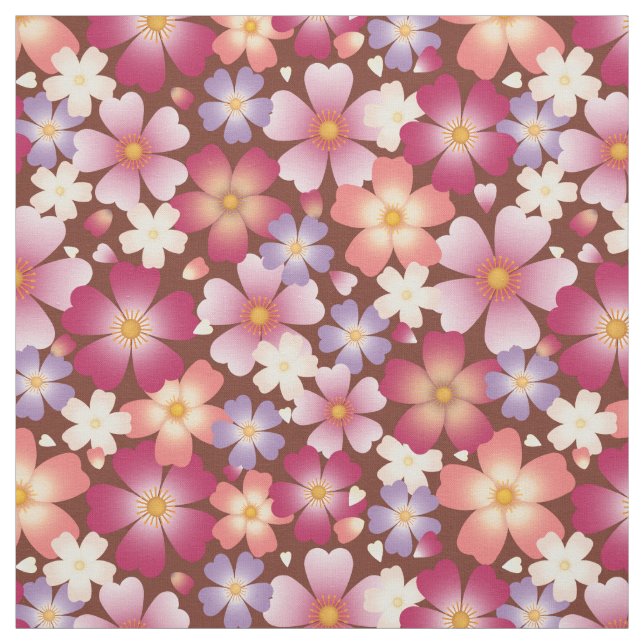 Dreamy Mixed Blüten auf braunem Medium Stoff (Muster)