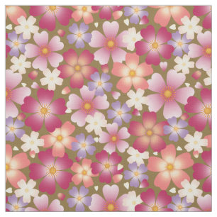 Dreamy Mixed Blüten auf Olive Medium Scale Blüte Stoff