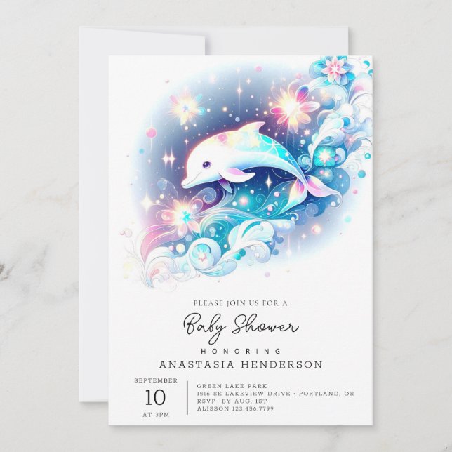 Dreamy Modern Dolphin Baby Dusche Einladung (Vorderseite)
