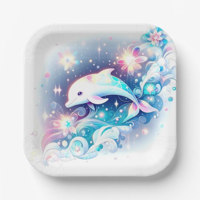 Dreamy Modern Dolphin Baby Dusche Pappteller (Vorderseite)