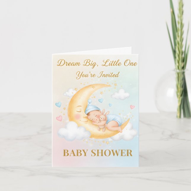 Dreamy Moon Baby Shower Invitation - Sleeping Baby Einladung (Vorderseite)