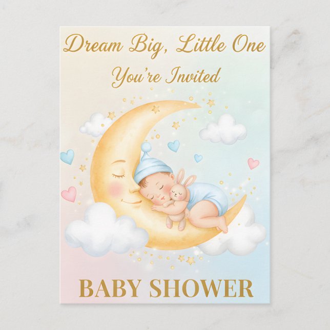 Dreamy Moon Baby Shower Invitation - Sleeping Baby Einladungspostkarte (Vorderseite)