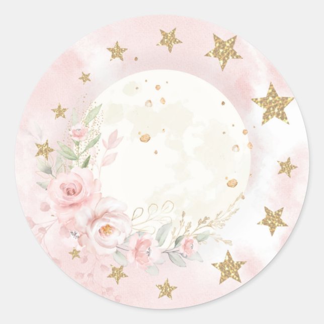 Dreamy Moon Blush Pink Gold Blumengrün Baby Runder Aufkleber (Vorderseite)