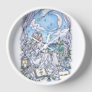 Dreamy Moon Child™ Weiße Wanduhr Wunsch