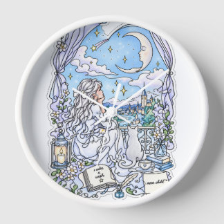 Dreamy Moon Child™ Weiße Wanduhr | Wunsch
