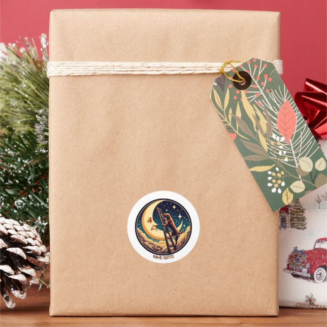 Dreamy Moon & Dog Climbing Ladder Runder Aufkleber (Feiertag)