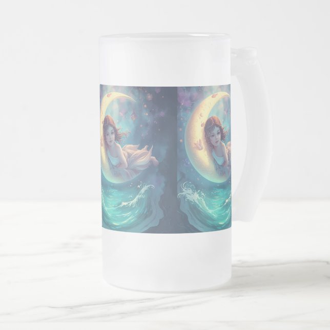 Dreamy Moon Girl Mug Design | Cute Baby Moon Art | Mattglas Bierglas (VorderseiteRechts)