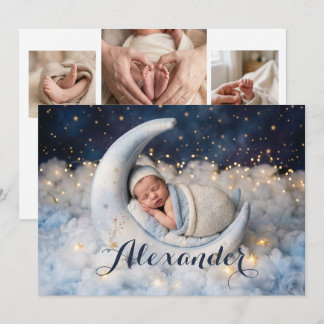 Dreamy Moon & Stars Baby Birth Announcement Ankündigung