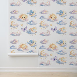 Dreamy Moon & Sun Pastel Clouds Nursery Baby Room Tapete