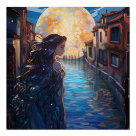 Dreamy Moonlit Canal – Glossy Art Poster
