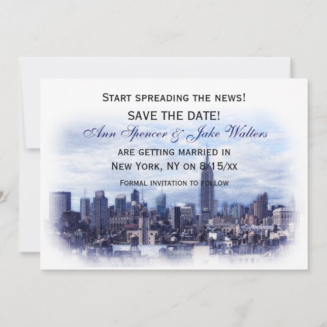 Dreamy Navy Blue NYC Skyline Save the Date H Einladung (Rückseite)
