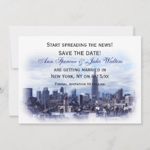 Dreamy Navy Blue NYC Skyline Save the Date H Einladung