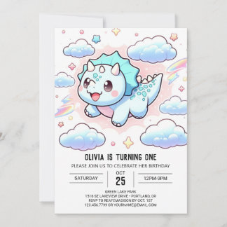 Dreamy Niedlich Dinosaur 1. Geburtstag Einladung