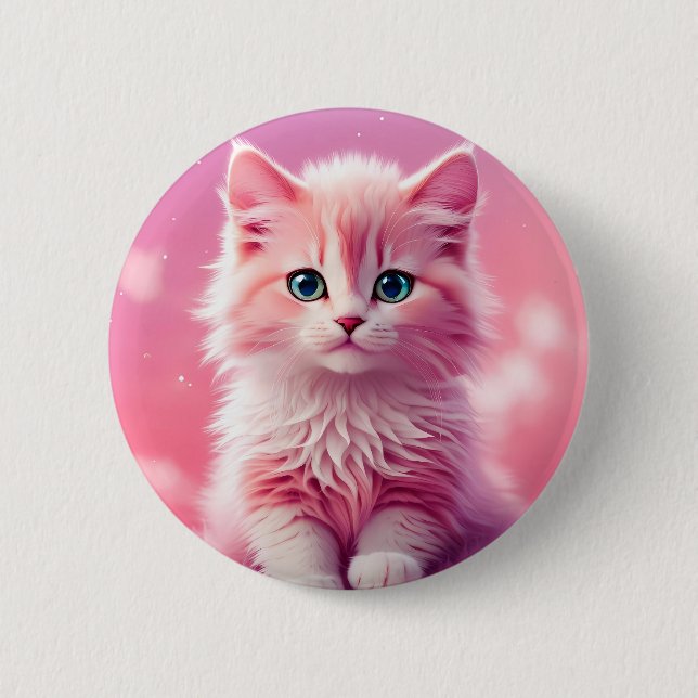 Dreamy Niedlich Fluffy Pink Kitty Cat Button (Vorderseite)