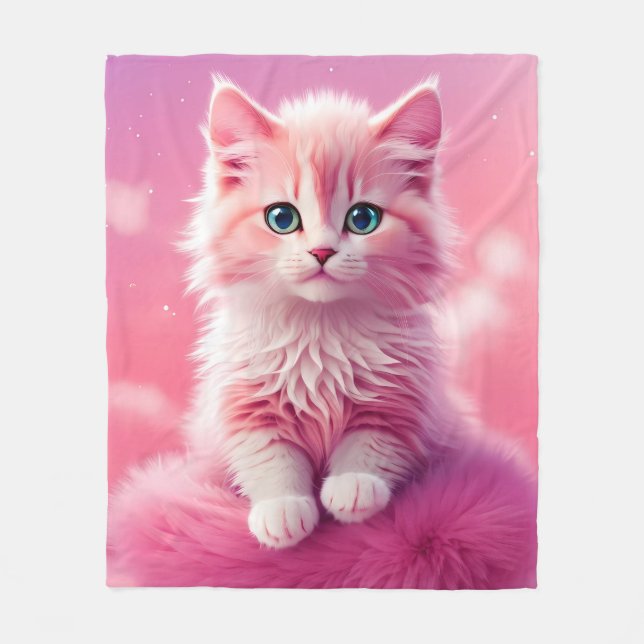 Dreamy Niedlich Fluffy Pink Kitty Cat Fleecedecke (Vorderseite)