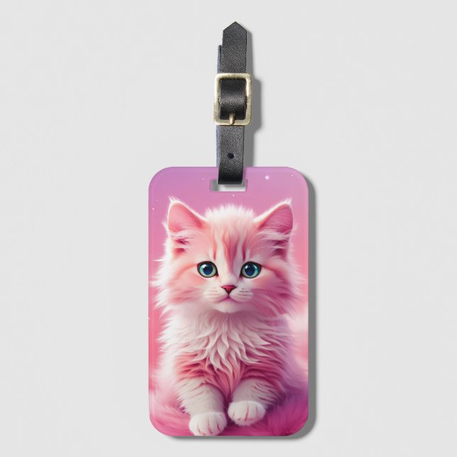 Dreamy Niedlich Fluffy Pink Kitty Cat Gepäckanhänger (Vorderseite Vertikal)