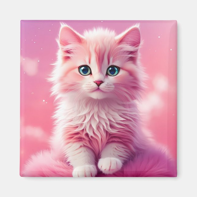 Dreamy Niedlich Fluffy Pink Kitty Cat Magnet (Vorne)